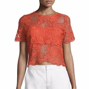 Karina Grimaldi Vibrant Orange Lace Blouse S